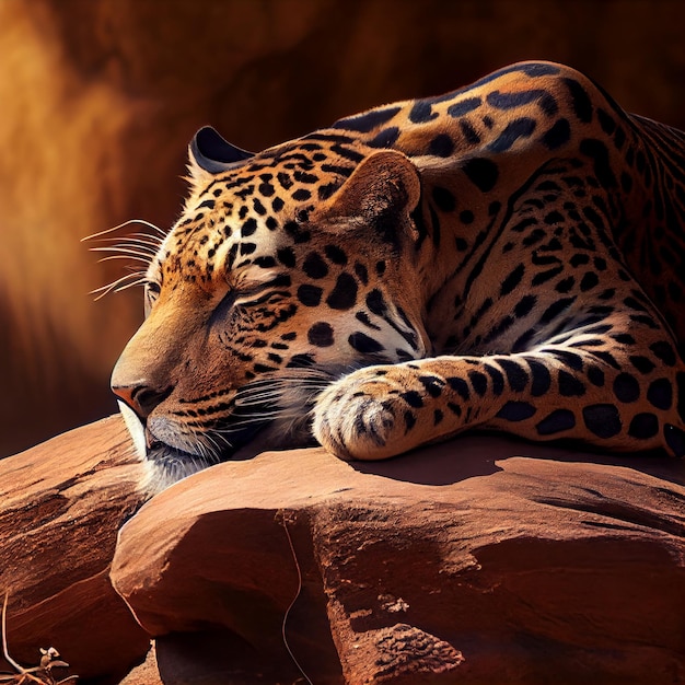 Ein Jaguar ruht auf einem Felsen und schaut in die Kamera.