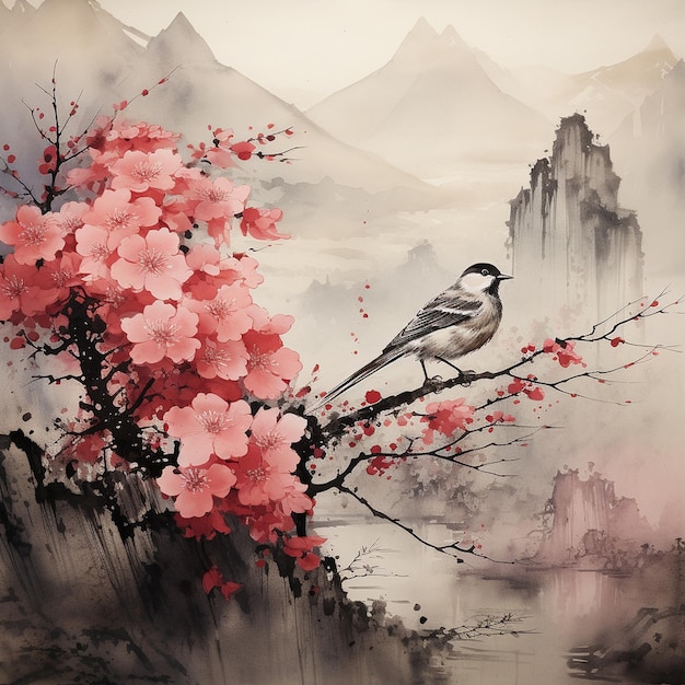 Ein japanisches Landschaftsbild in Tinte