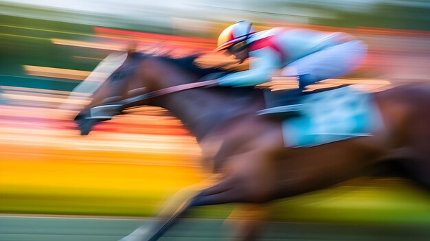 Foto ein jockey, der auf einem pferd reitet