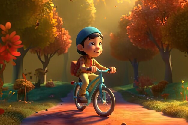 Ein Junge fährt im Herbst Fahrrad.