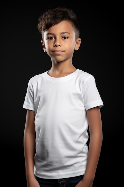 Ein Junge in einem weißen T-Shirt auf schwarzem Hintergrund