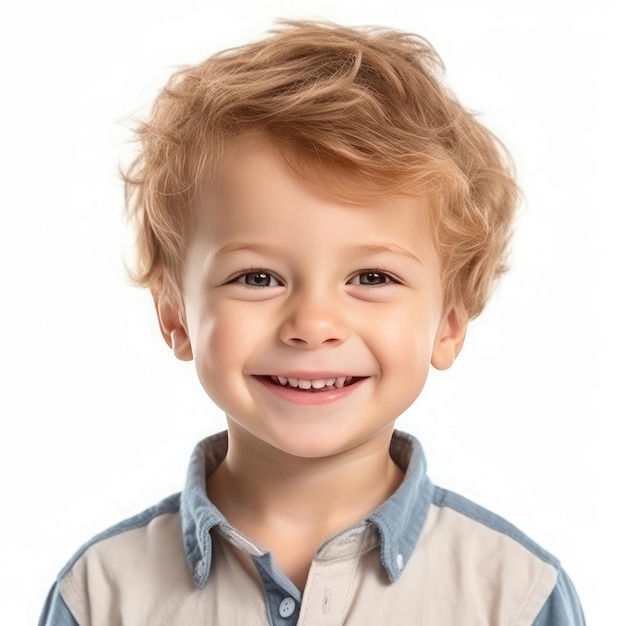 Ein Junge mit blonden Haaren und blauen Augen lächelt in die Kamera.