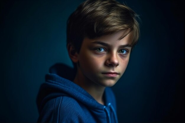Ein Junge mit einem blauen Kapuzenpullover, auf dem steht: „Ich bin kein Junge“