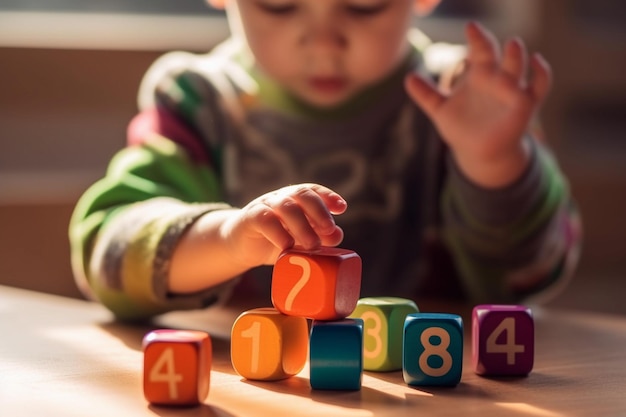 Ein Junge spielt mit den Spielzeugnummern 1 2 3 Nahaufnahme