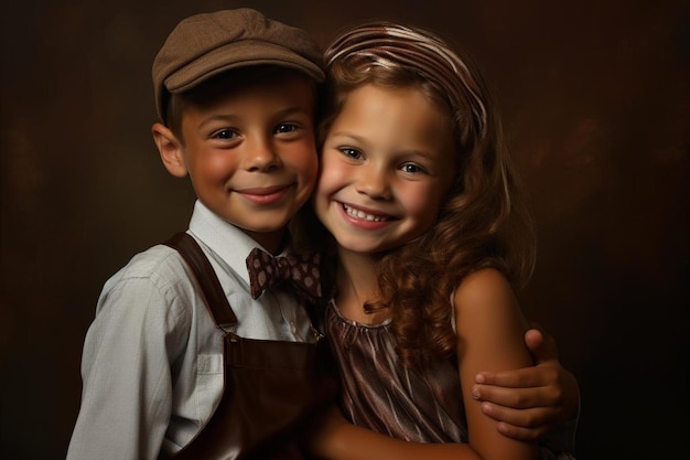 Ein Junge und ein Mädchen umarmen sich und lächeln.