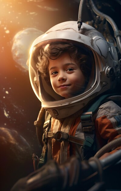 Ein junger Astronaut in einem Raumanzug steht auf der Oberfläche eines fernen Planeten