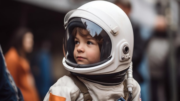 Ein junger Astronaut mit Helm und Helm.