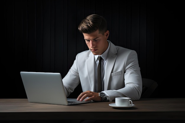 Ein junger Geschäftsmann arbeitet an einem Laptop