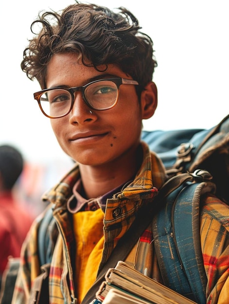 Foto ein junger junge mit brille und rucksack