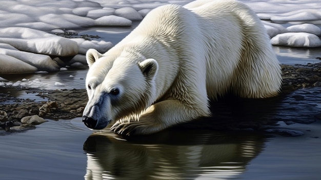 Ein junger männlicher Eisbär Ursus maritimus auf einem Eis Generative KI