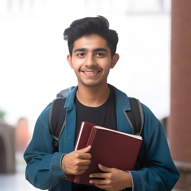 Ein junger Mann hält ein Buch in der Hand und lächelt