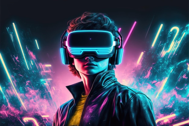 Ein junger Mann mit VR-Brille, der Videospiele mit einem Virtual-Reality-Headset spielt