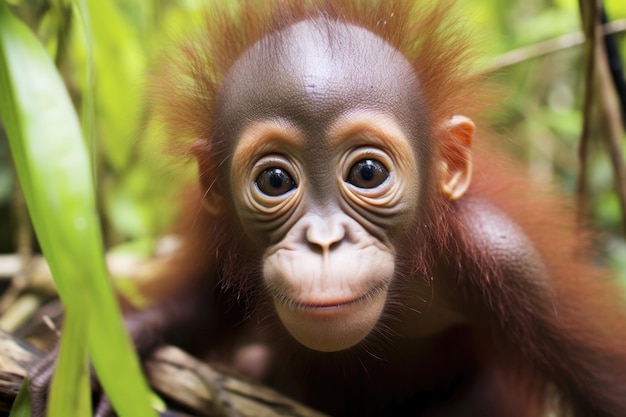 Ein junger Orang-Utan in einem sicheren Waldschutzgebiet