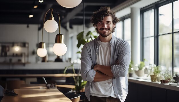 Ein junger Student in einem Café eröffnete sein erstes Geschäft