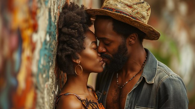 Ein junges afroamerikanisches Paar hat romantische Momente.
