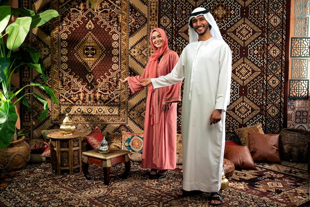 Ein junges Ehepaar aus den Emiraten verbringt Zeit in einem Café