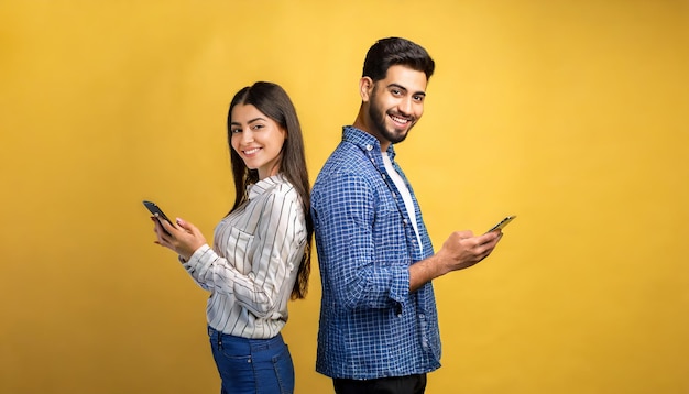 Ein junges Ehepaar kommuniziert über Smartphones