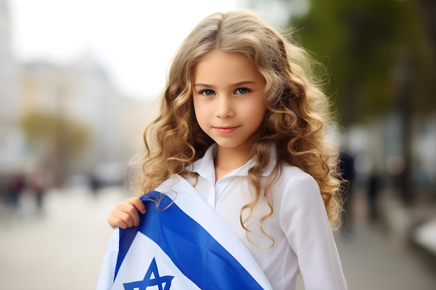 Foto ein junges jüdisches mädchen mit einer israelischen flagge