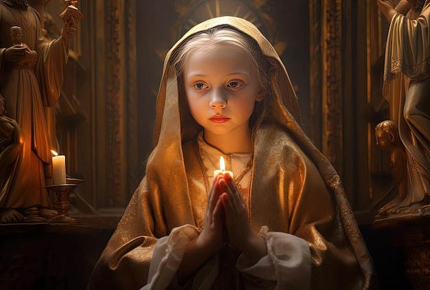 ein junges Mädchen, das während der Messe betet