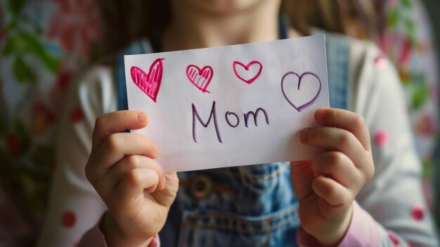 Foto ein junges mädchen hält eine karte mit seiner mutter