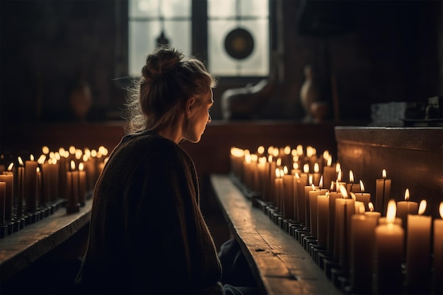 Ein junges Mädchen sitzt in der Kirche