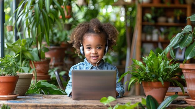 Ein junges Mädchen sitzt vor einem Laptop und beschäftigt sich mit Technologie