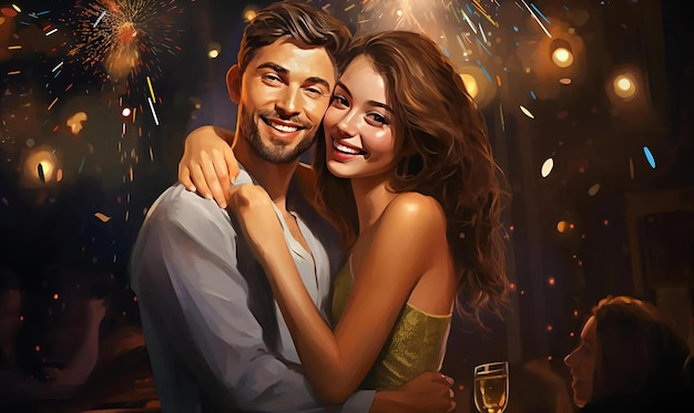 Ein junges Paar freut sich auf einer Party