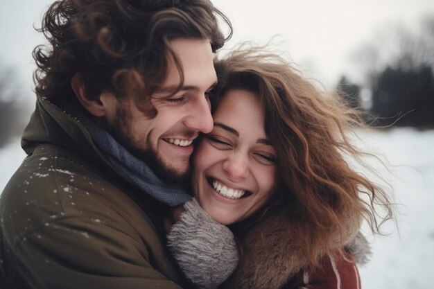 ein junges Paar glücklich und verliebt im kalten Winter