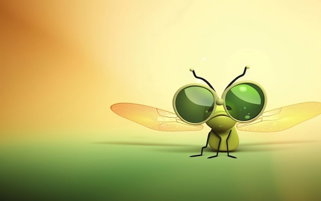 Ein Käfer mit Sonnenbrille sitzt vor gelbem Hintergrund.
