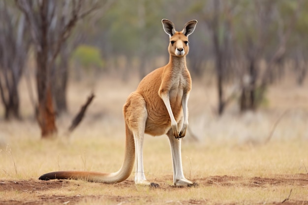 Ein Känguru, das auf seinen Hinterbeinen auf einem Feld steht