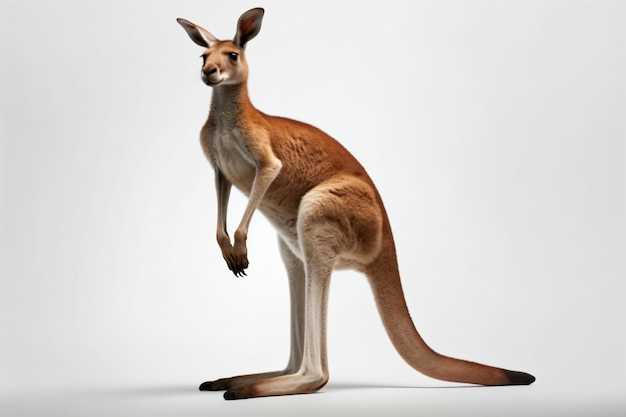 Ein Känguru mit großem Schwanz steht auf weißem Hintergrund.