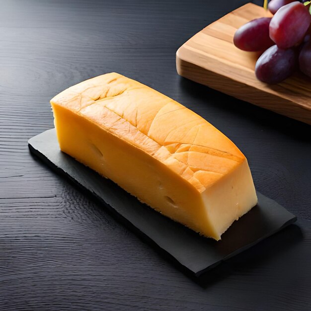 Ein Käse, der auf einem schwarzen Teller liegt