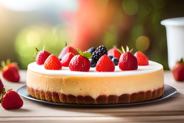 Ein Käsekuchen mit Beeren obendrauf