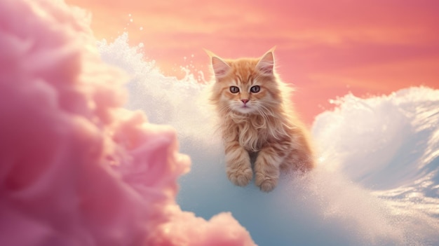 ein Kätzchen auf einer Wolke mit den Worten „Der Name einer Katze“