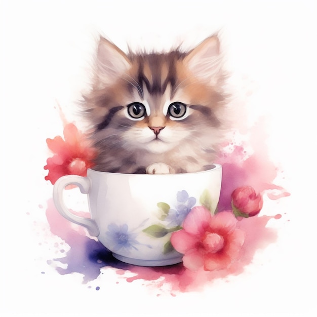 Ein Kätzchen in einer Tasse Tee