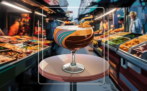 Ein Kaffee- und Orangensaft-Cocktail auf einer Straßennahrungsmittel-Tischillustration