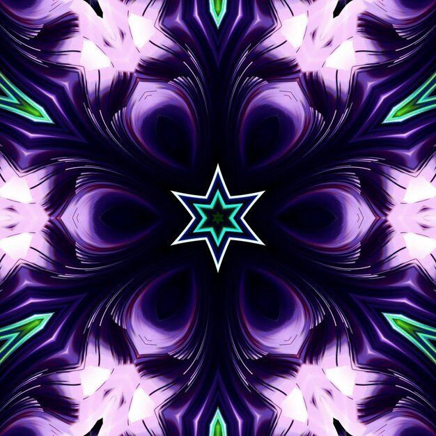 Ein Kaleidoskop aus lila und grünen Farben ist auf schwarzem Hintergrund gedruckt.