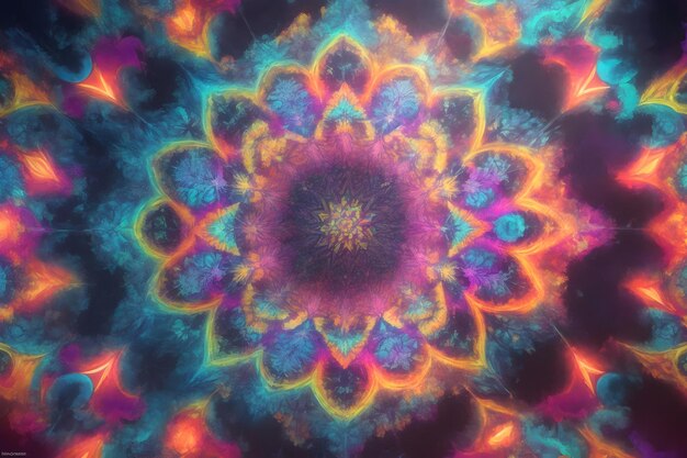 Ein Kaleidoskop aus Neonlichtern, die ein helles und lebendiges Muster leuchtender Farben ausstrahlten, erzeugte Ai