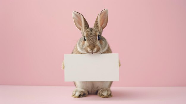 Foto ein kaninchen mit einem schild, auf dem das kaninchen steht