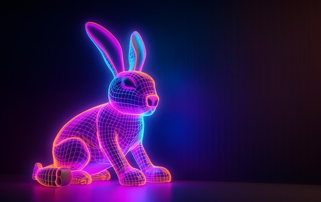 Ein Kaninchen mit Neonlichtern im Dunkeln