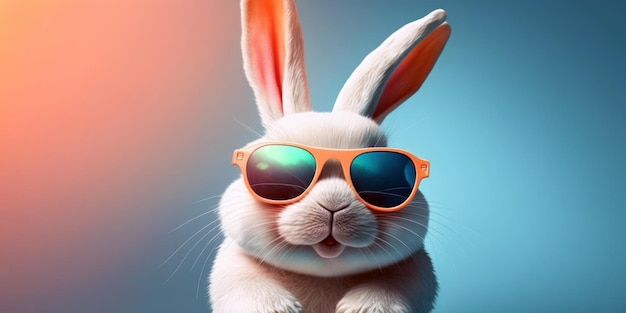 Ein Kaninchen mit Sonnenbrille und einer regenbogenfarbenen Brille