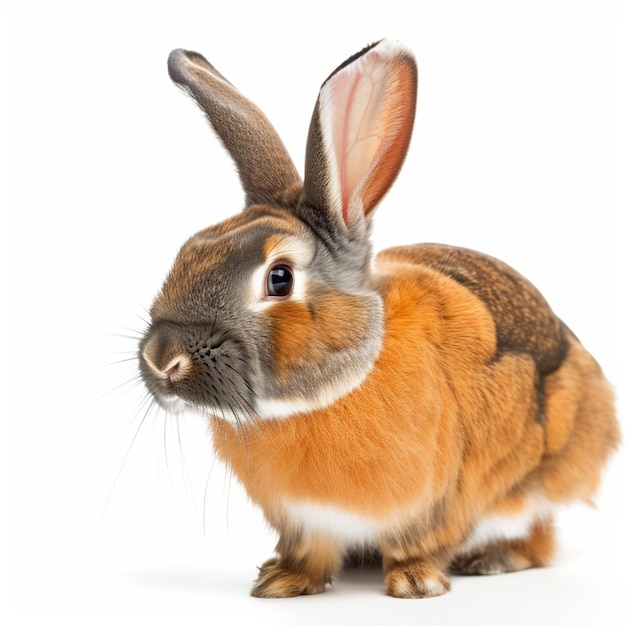 Ein Kaninchen sitzt auf einem weißen Hintergrund