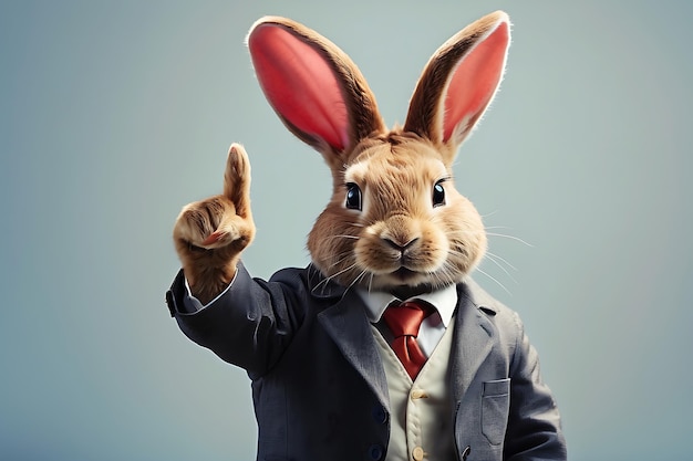 Foto ein kaninchen trägt einen anzug mit anzug und krawatte