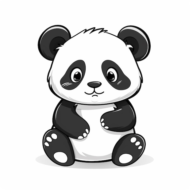 ein Karikatur-Panda-Bär sitzt mit gekreuzten Pfoten auf dem Boden