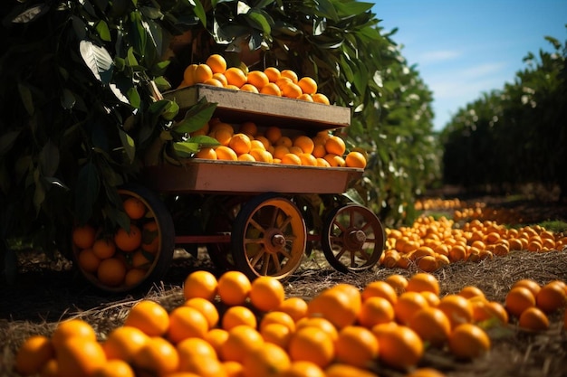 Ein Karren voller Orangen mit einem Karren voller Orangen.