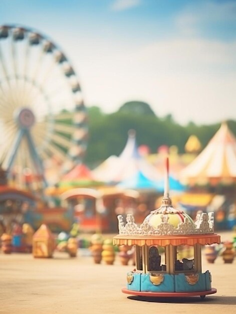 Foto ein karussell mit einem riesenrad im hintergrund