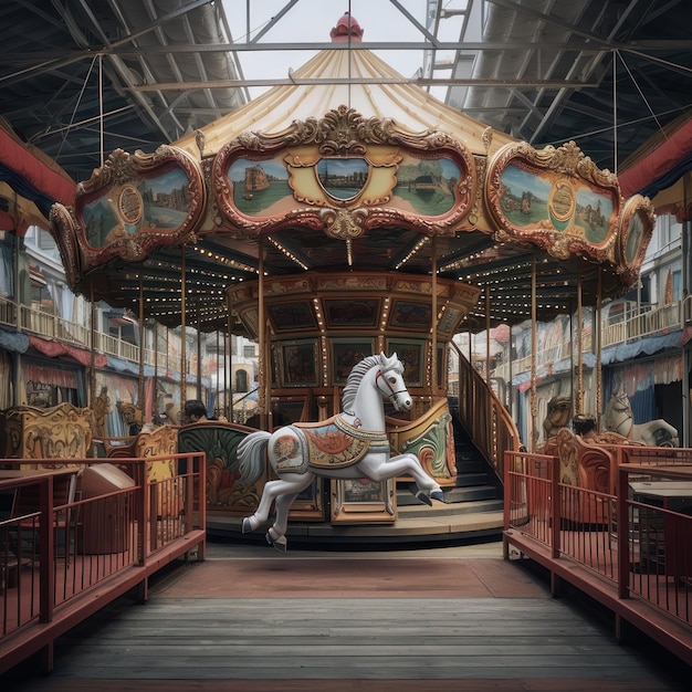 ein Karussellpferd befindet sich in der Mitte eines Indoor-Malls