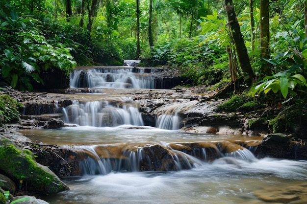 Ein kaskadierender Bach in einem üppigen Regenwald