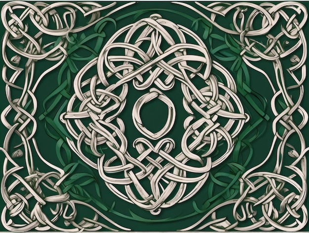 ein keltisches Design mit grünem Hintergrund und einem weißen Rand an der Unterseite