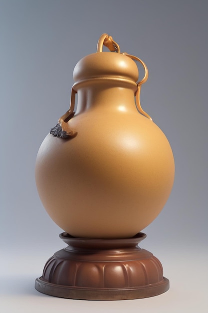 Ein Keramikgefäß mit schwarzem Griff und einem goldenen Ring an der Oberseite.